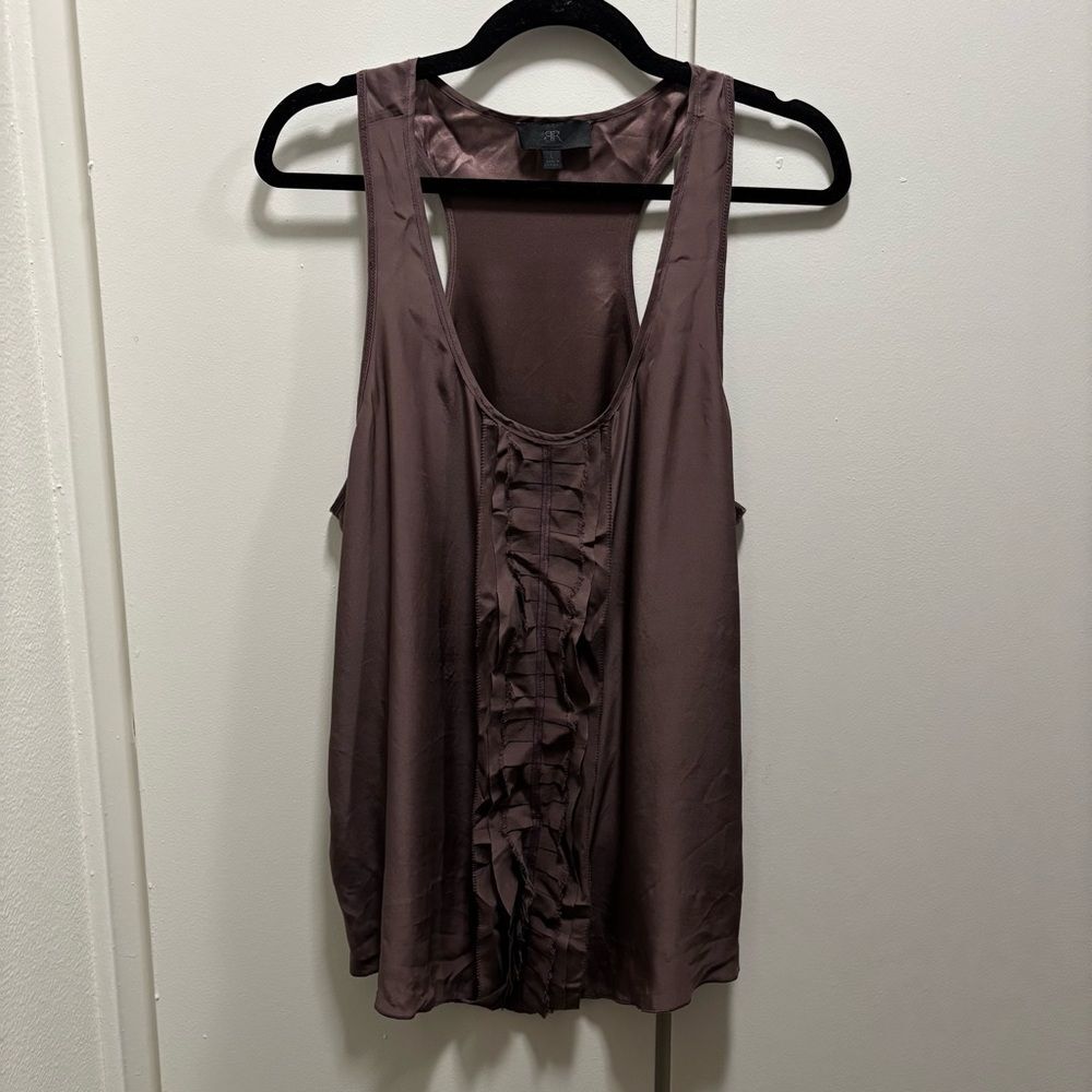 Banana Republic Women’s Sz Large Brown 100% Silk Ruffle Flowy Tank Top